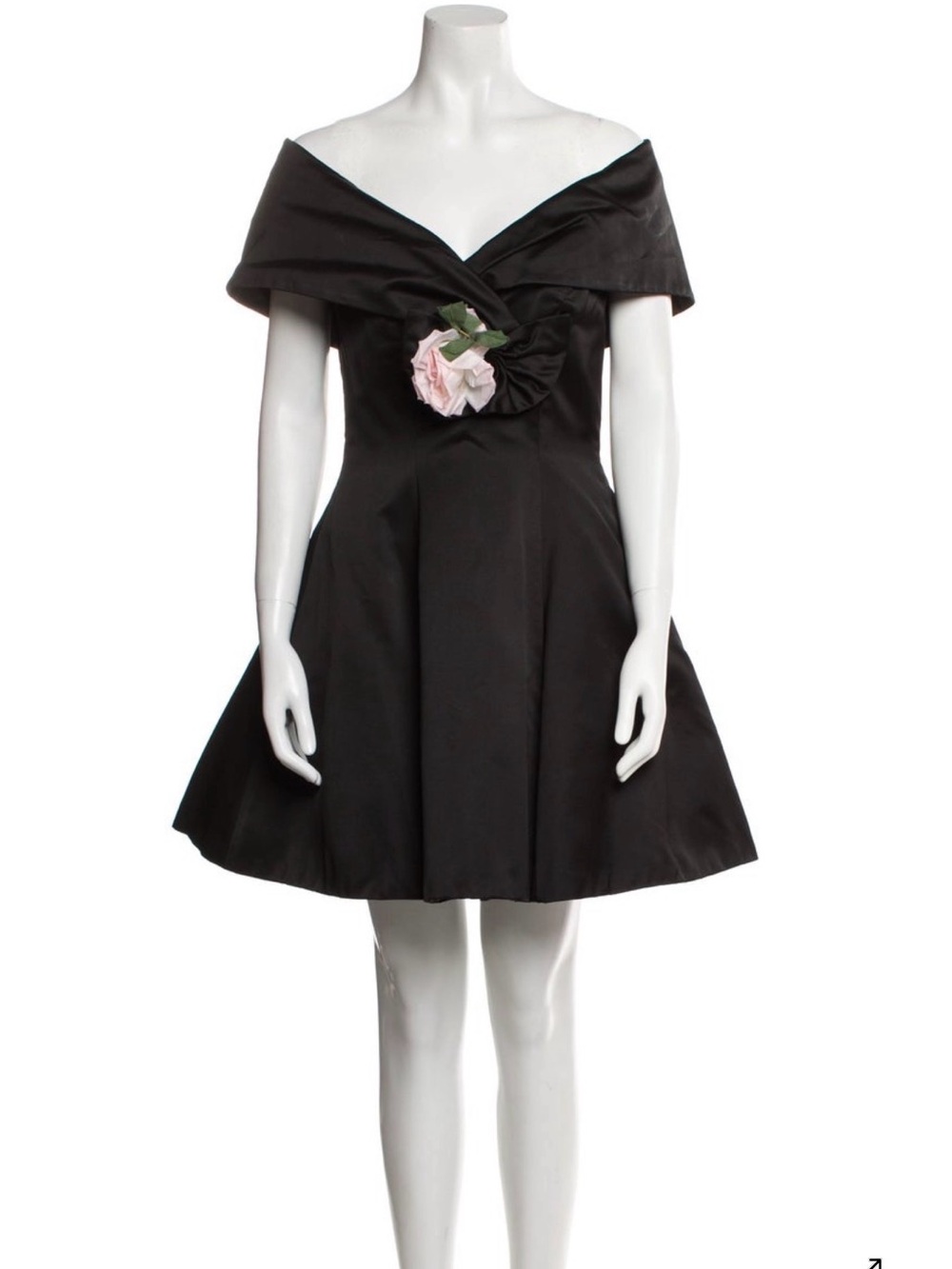 Jenny Packham Off-Shoulder Black Cocktail Dress with Pink Floral Accent